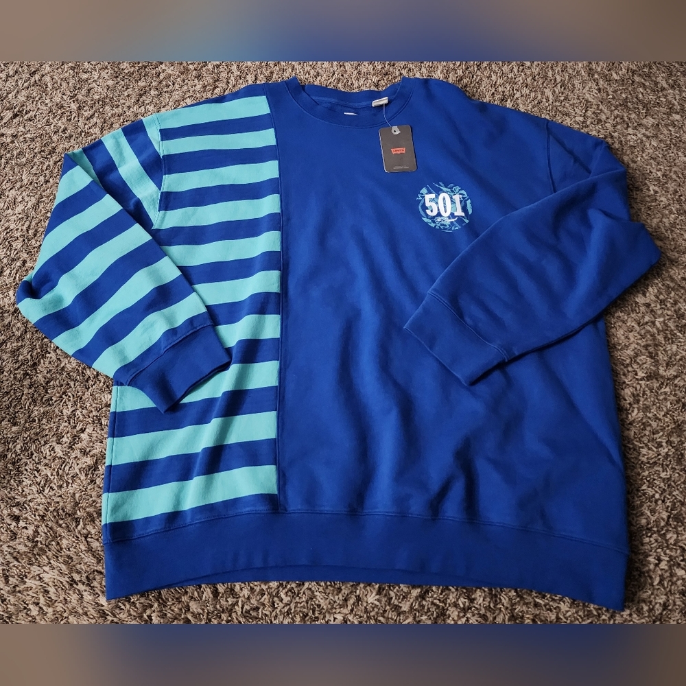 NWT Levi's 501 Oversized Blue Striped Pullover LS Sweater XXL